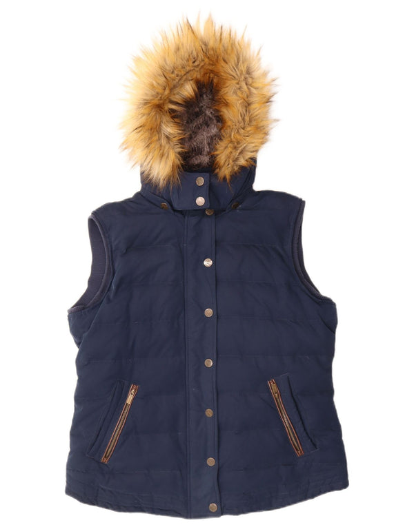 Gilet imbottito con cappuccio da donna Fat Face UK 14 grande poliestere blu navy