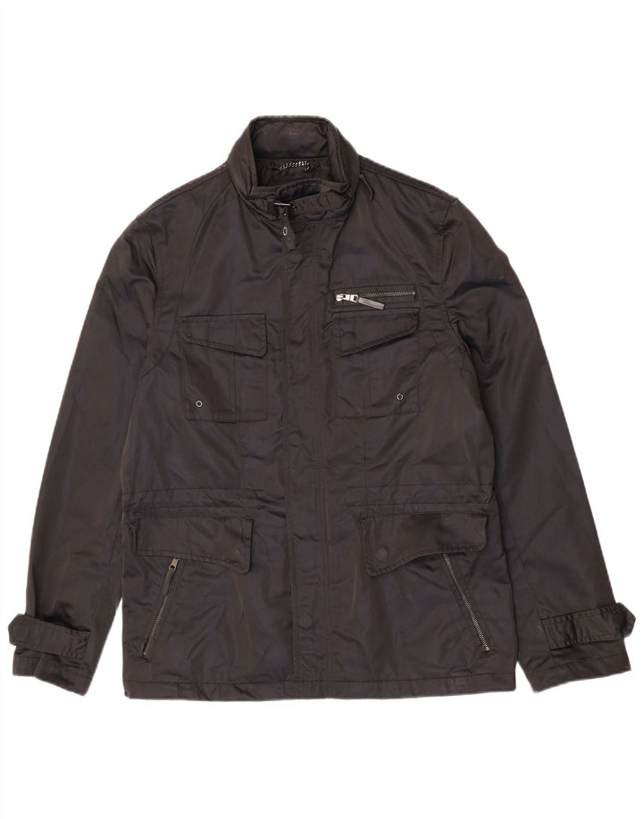 Giacca utilitaria con cappuccio da uomo Zara UK 38 poliestere nero medio