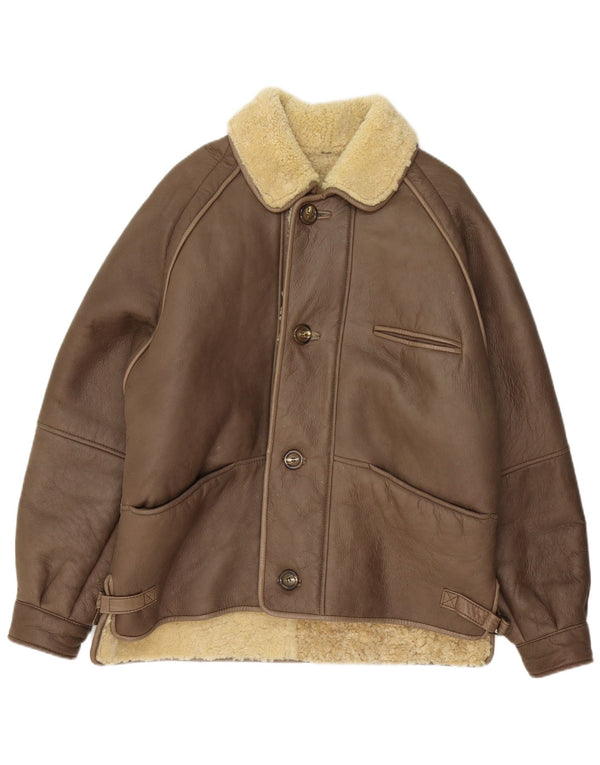Giubbotto shearling vintage da uomo IT 50 grande in pelle grigia