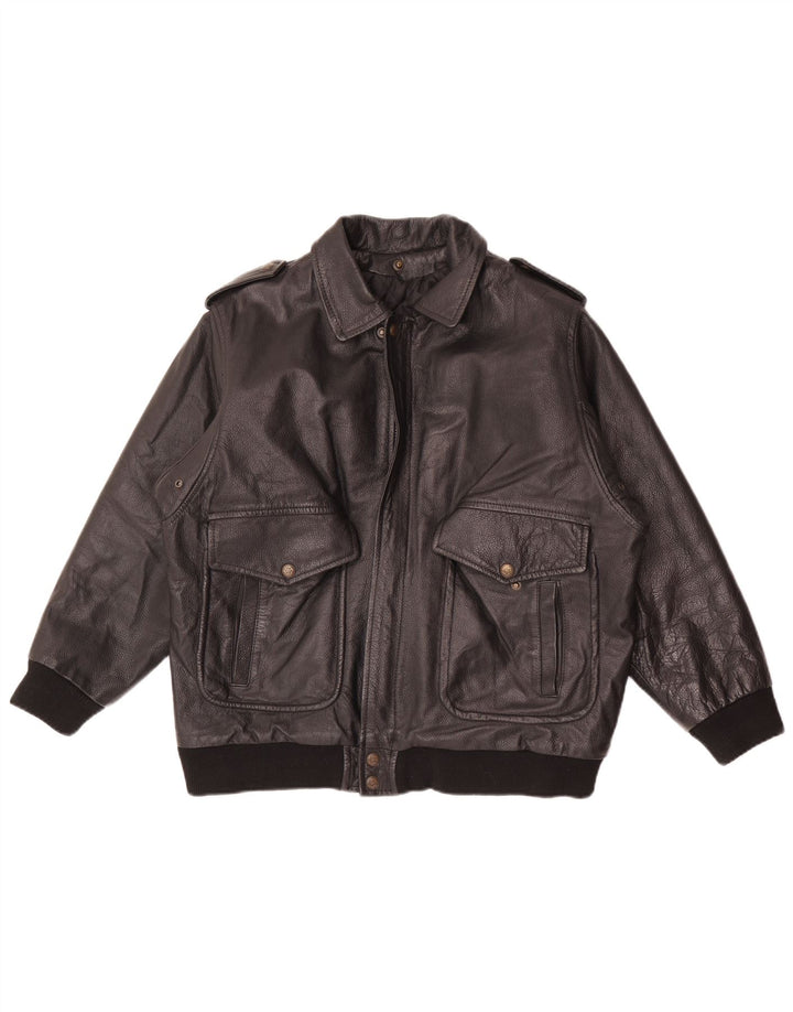 Giacca in pelle militare vintage da uomo UK 36 piccola nera