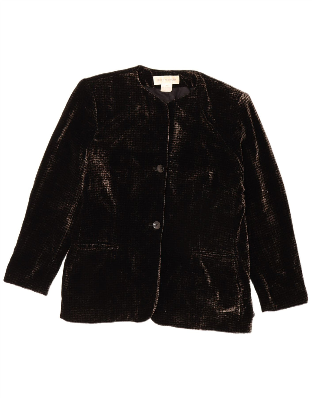 Giacca blazer in velluto a 2 bottoni da donna Jones New York UK 16 grande rayon nero