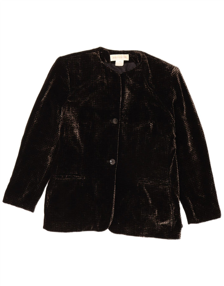 Giacca blazer in velluto a 2 bottoni da donna Jones New York UK 16 grande rayon nero
