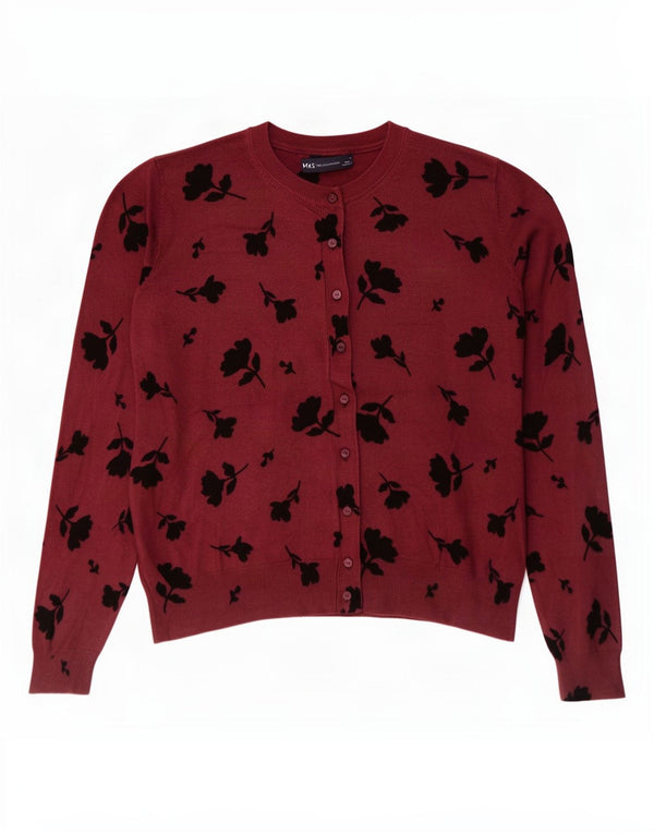 Maglione cardigan da donna Marks & Spencer UK 18 XL Viscosa floreale bordeaux