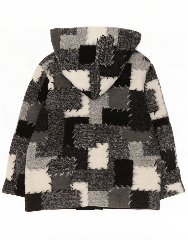 Giacca a vento con cappuccio da donna vintage UK 14 Patchwork grigio medio