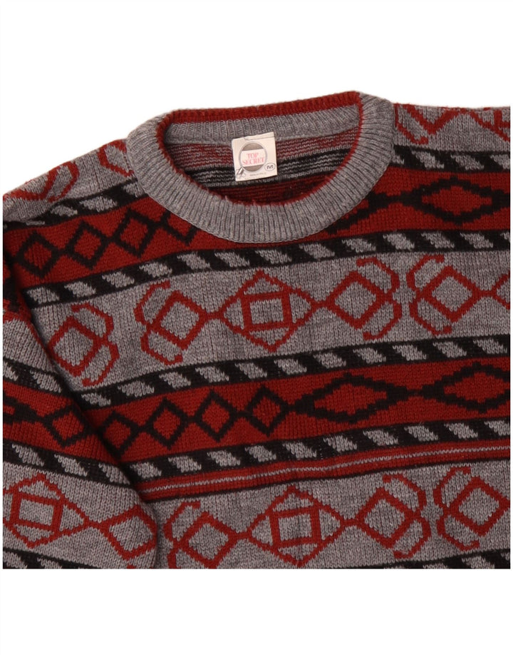 Maglione girocollo da uomo VINTAGE in acrilico geometrico grigio medio