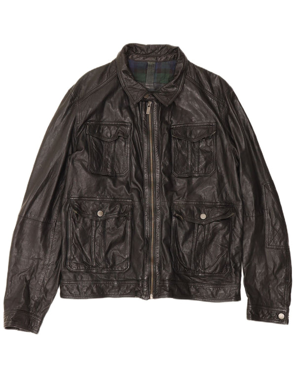 Giacca in pelle da uomo Massimo Dutti UK 42 XL Pelle di pecora nera