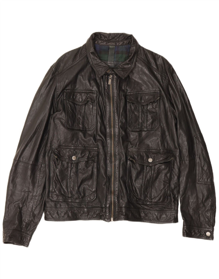 Giacca in pelle da uomo Massimo Dutti UK 42 XL Pelle di pecora nera