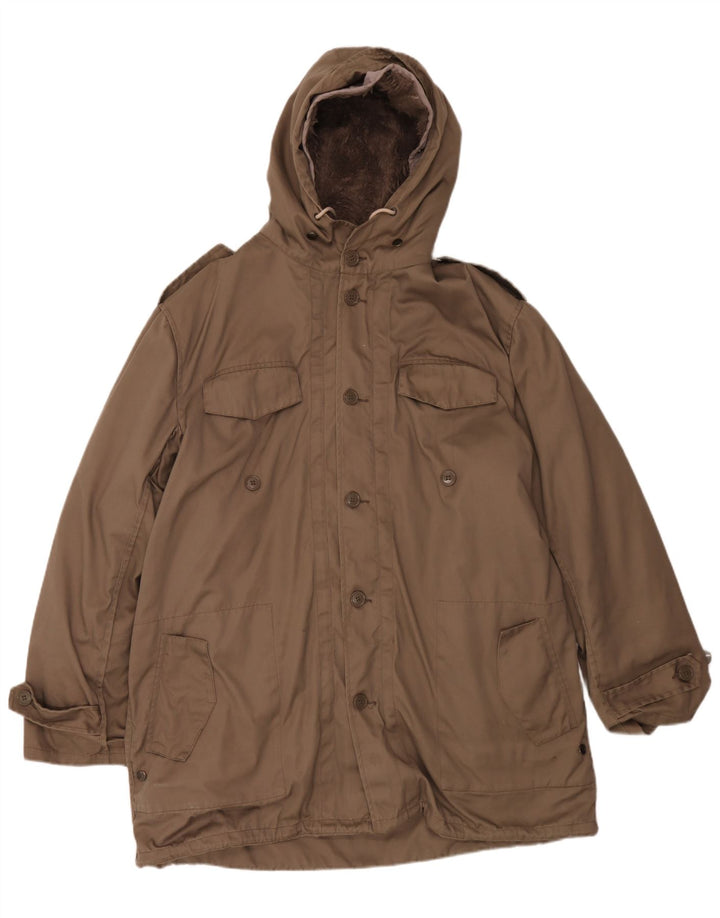 Soprabito vintage da uomo con cappuccio UK 42 XL poliestere marrone