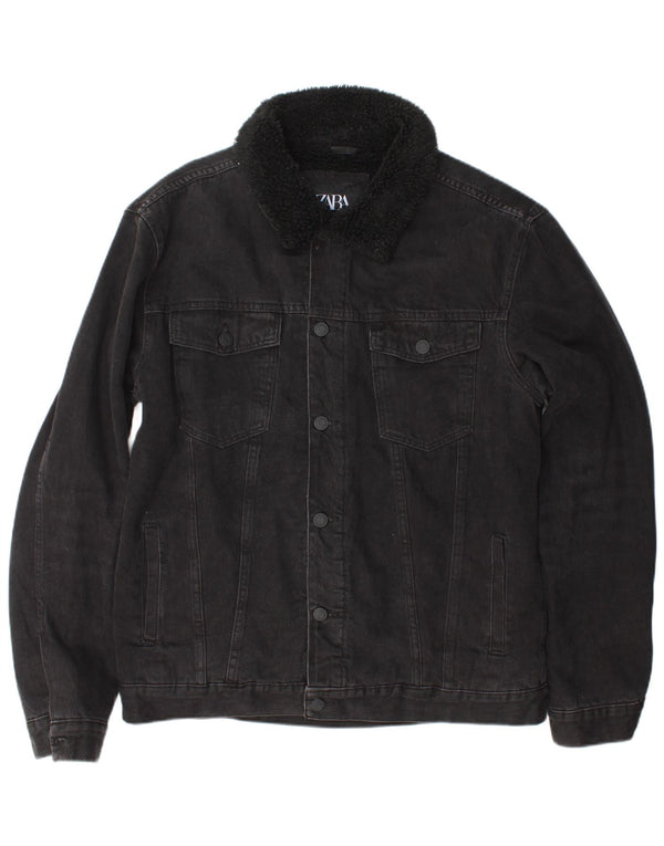 Giacca Zara da uomo in denim sherpa UK 40 grande poliestere nero