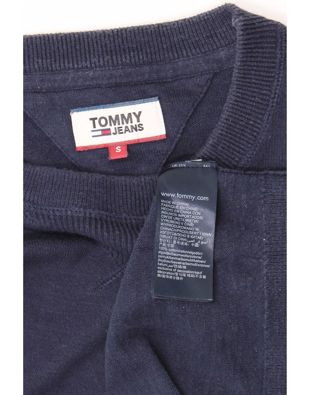Maglione maglione girocollo da uomo Tommy Hilfiger piccolo in cotone blu navy