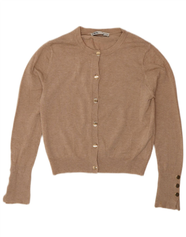 Maglione cardigan corto da donna Zara UK 10 piccolo marrone