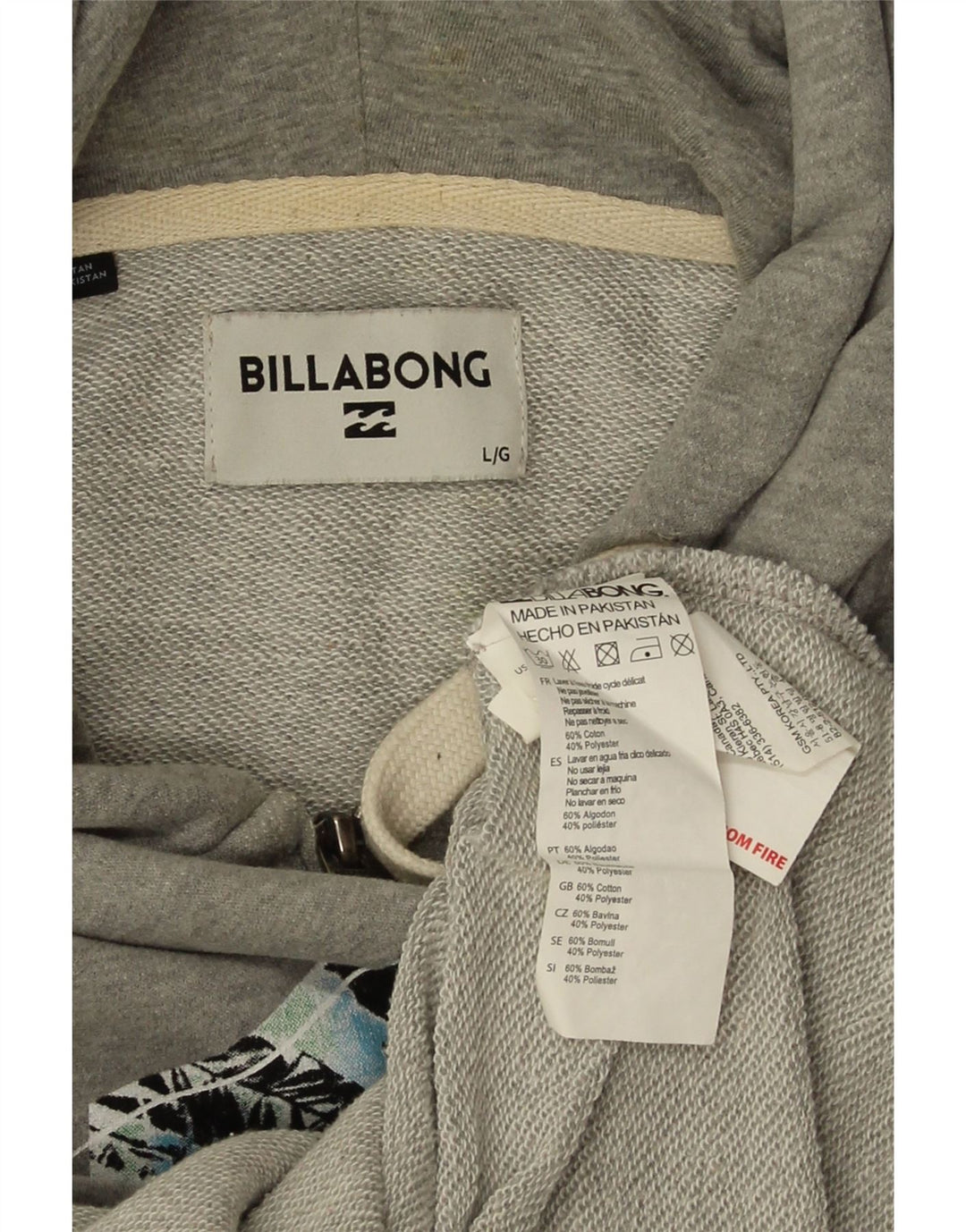 Maglione con cappuccio e zip grafica da uomo Billabong grande in cotone grigio