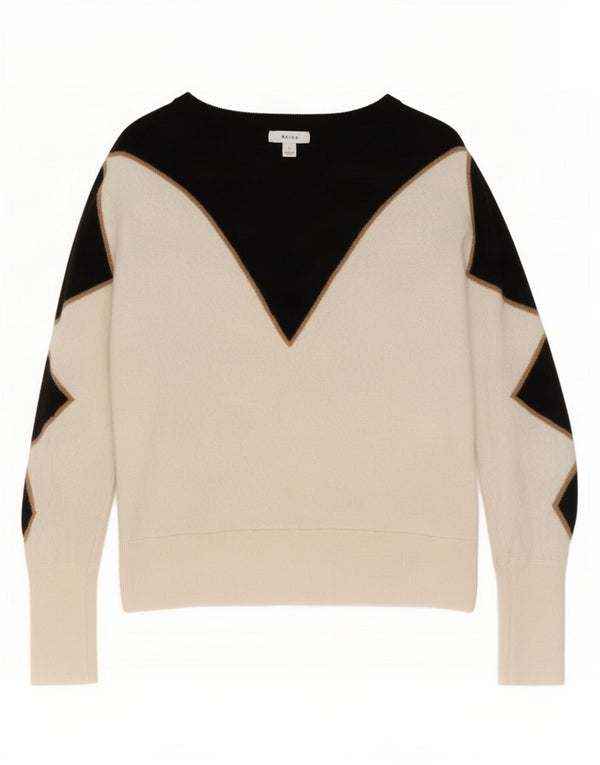 Maglione maglione con scollo a barca da donna Reiss UK 10 piccolo bianco in lana color block