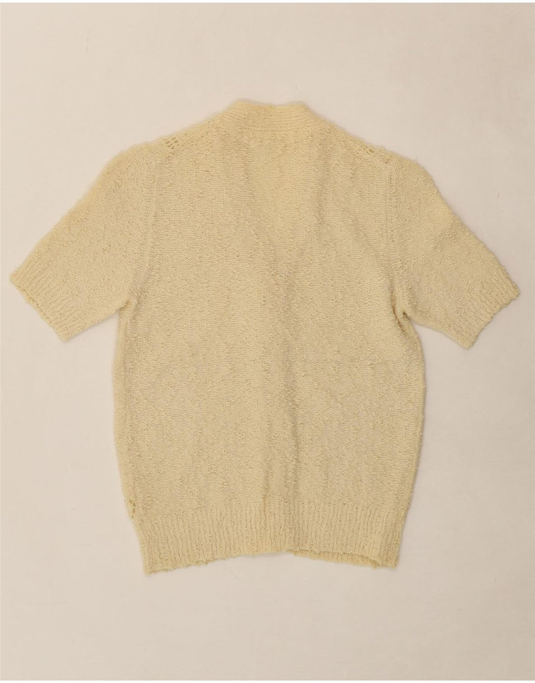 VINTAGE Womens Short Sleeve Cardigan Sweater IT 46 Large Beige Vintage Vintage and Second-Hand Vintage from Messina Hembry 