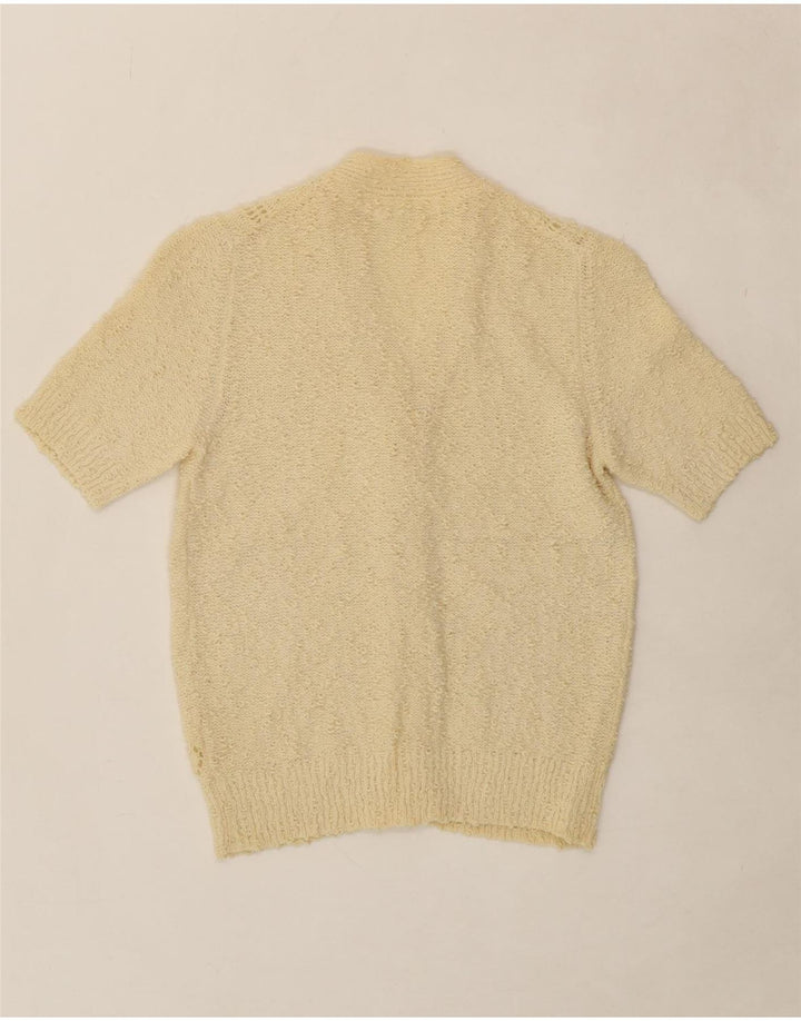VINTAGE Womens Short Sleeve Cardigan Sweater IT 46 Large Beige Vintage Vintage and Second-Hand Vintage from Messina Hembry 