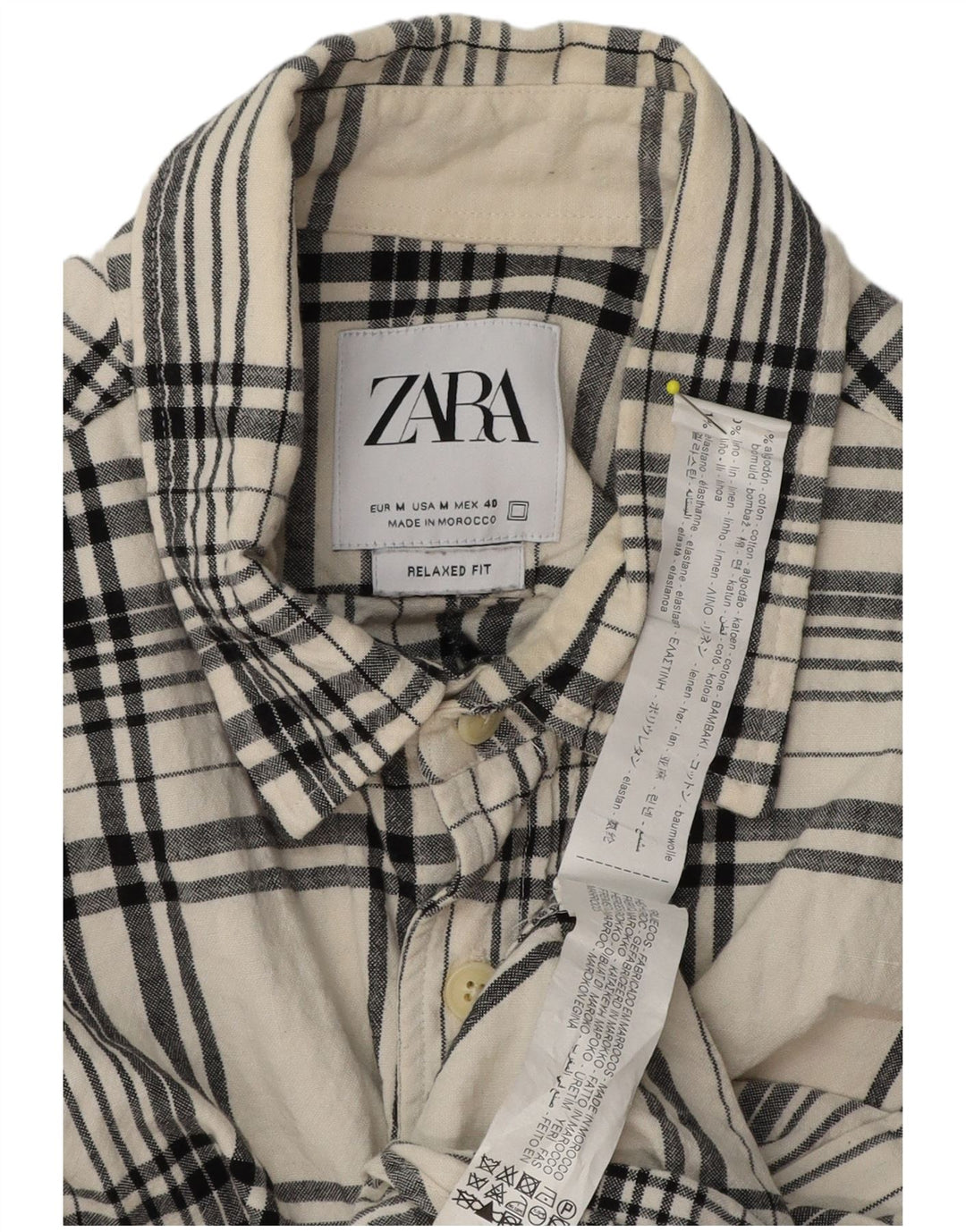 Camicia Zara da uomo in flanella dalla vestibilità comoda, cotone a quadri bianco sporco medio