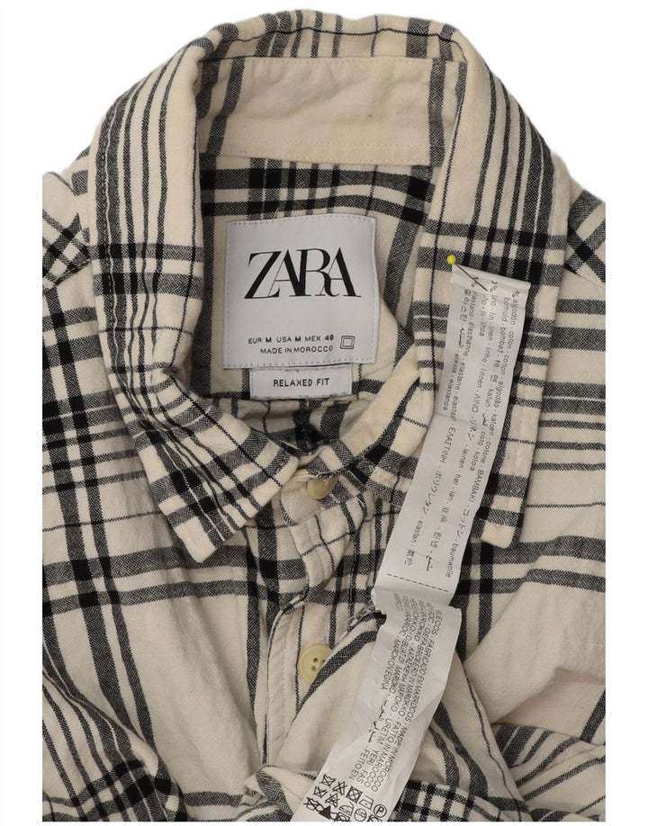 Camicia Zara da uomo in flanella dalla vestibilità comoda, cotone a quadri bianco sporco medio