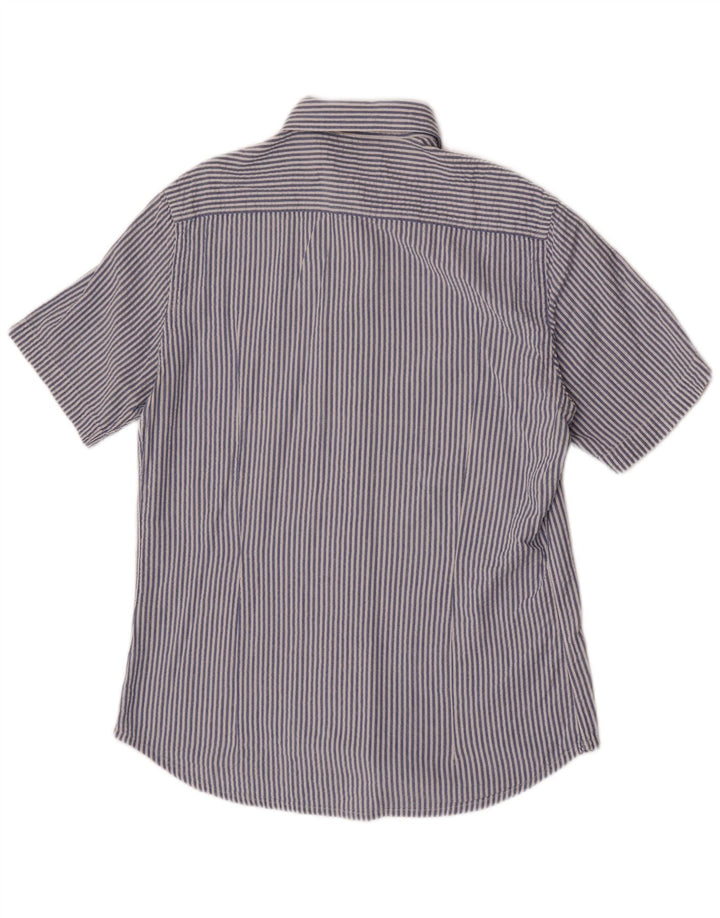 Camicia Kappa Uomo Manica Corta Large Blu Gessato in Cotone