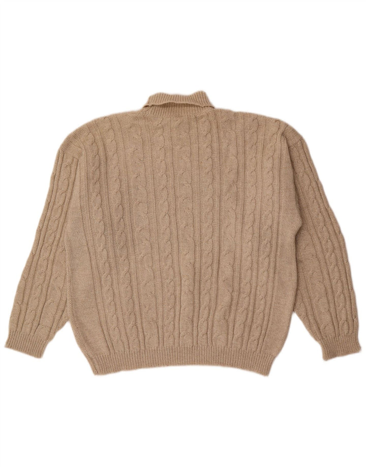 Maglione maglione vintage da uomo con collo alto beige medio geometrico