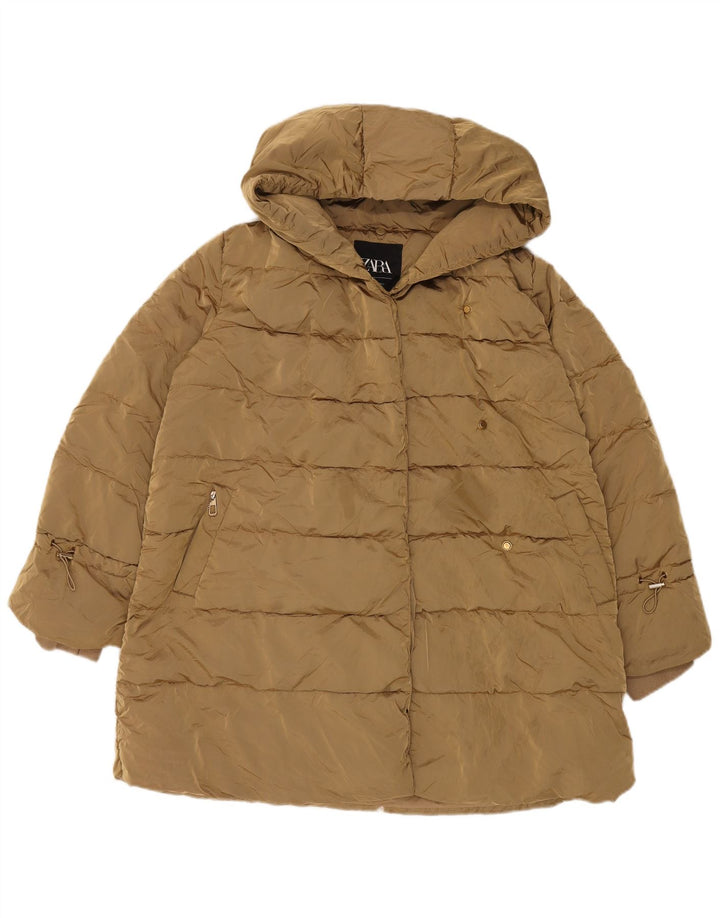 Giacca imbottita oversize con cappuccio da donna Zara UK 14 medio kaki poliammide