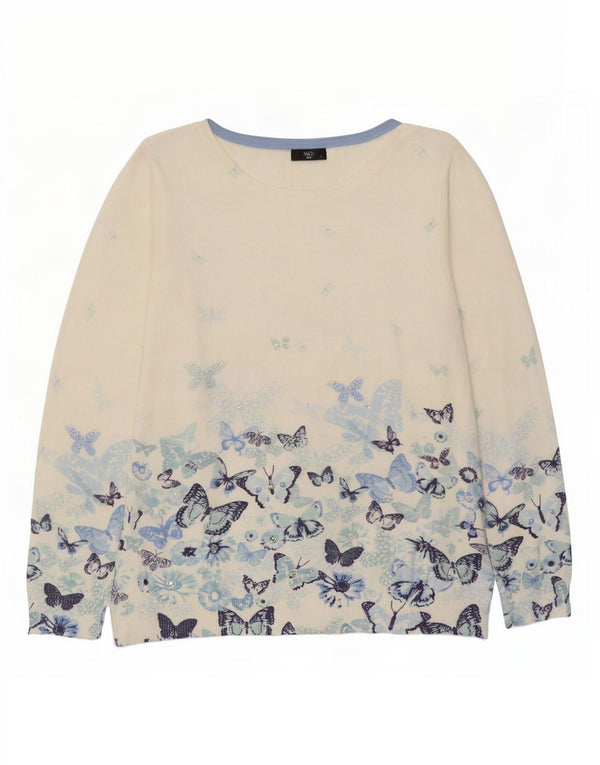 Maglione maglione con scollo a barca Petite da donna M&Co UK 16 Grande farfalla bianca