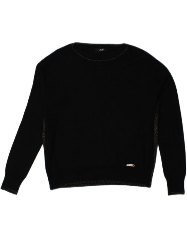 LIU JO Womens Crop Boat Neck Jumper Sweater UK 12 Medium Black Flecked