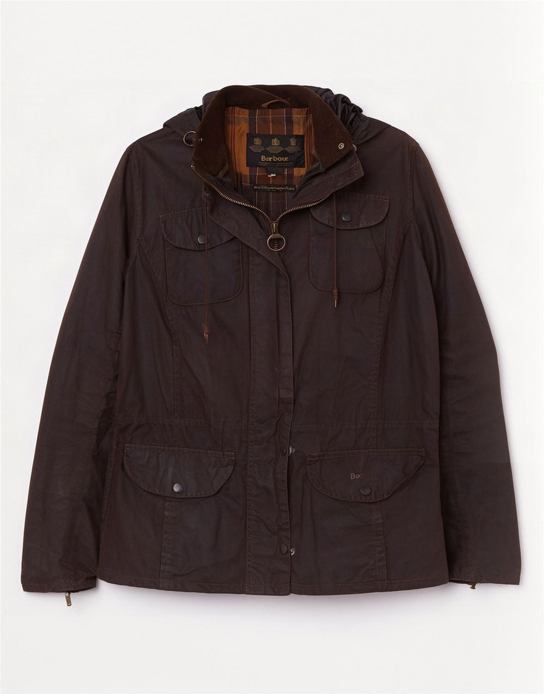Giacca da donna in cotone cerato con cappuccio Barbour UK 14 grande marrone