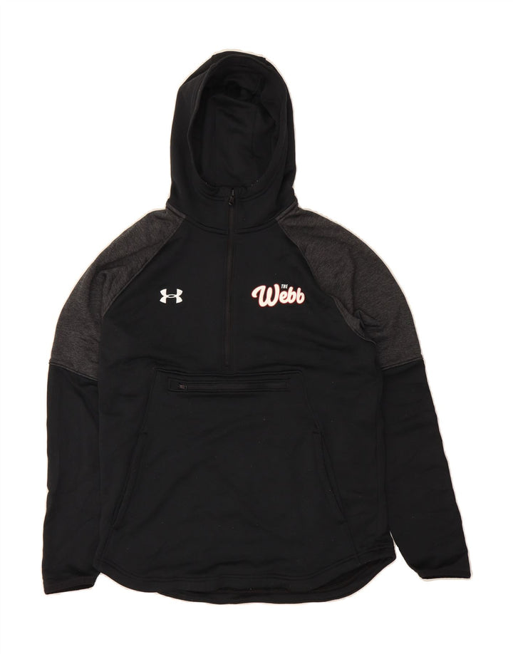 UNDER ARMOUR Mens Graphic Zip Neck Hoodie Jumper Medium Black Colourblock Vintage Under Armour and Second-Hand Under Armour from Messina Hembry 