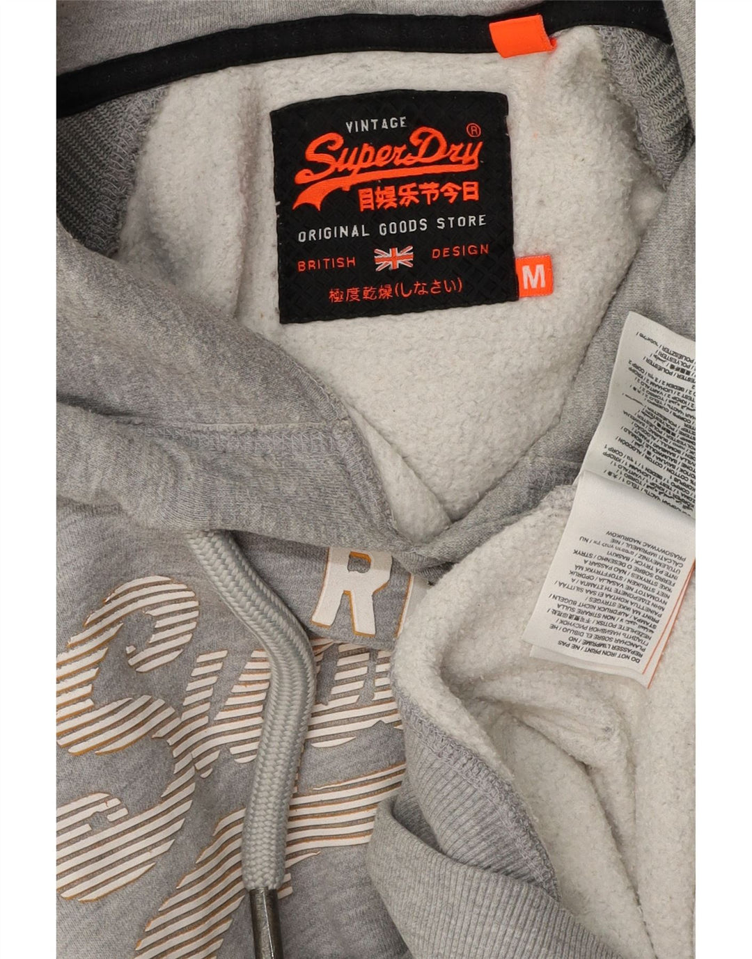 Maglione con cappuccio grafico da uomo SUPERDRY in cotone a righe grigio medio