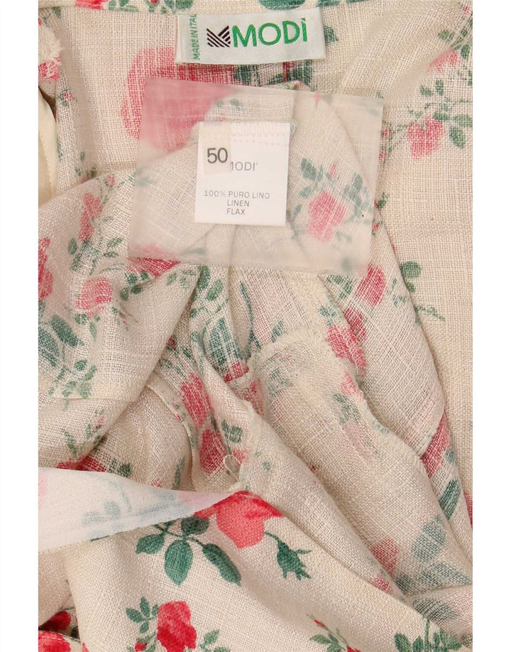 Giacca blazer vintage da donna a 3 bottoni IT 50 XL Lino floreale bianco