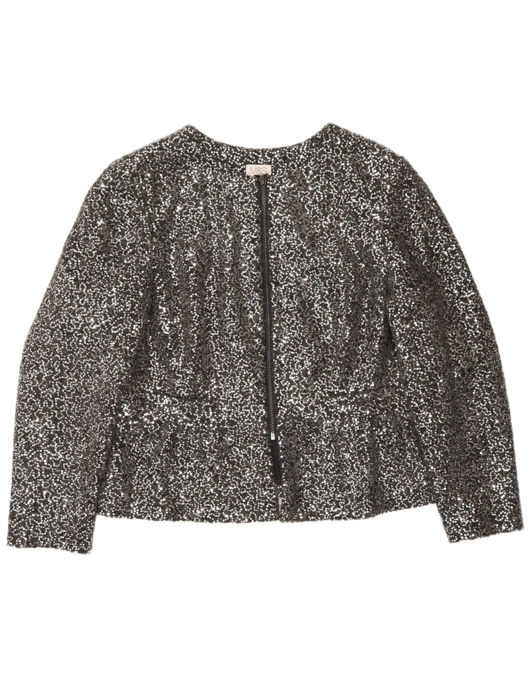 Giacca blazer con paillettes full zip da donna Marks & Spencer UK 14 argento medio