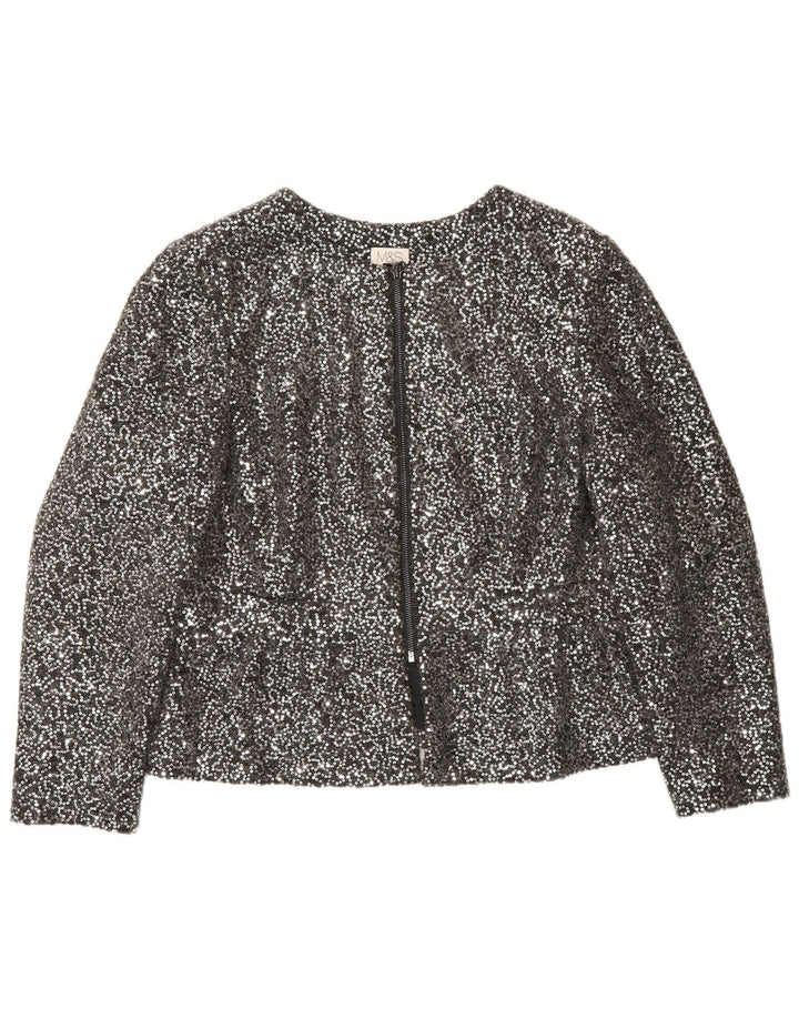 Giacca blazer con paillettes full zip da donna Marks & Spencer UK 14 argento medio