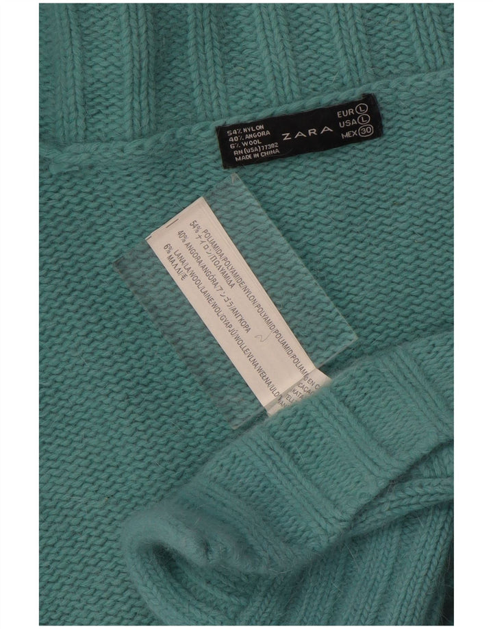 Maglione cardigan aperto da donna Zara UK 16 grande nylon turchese