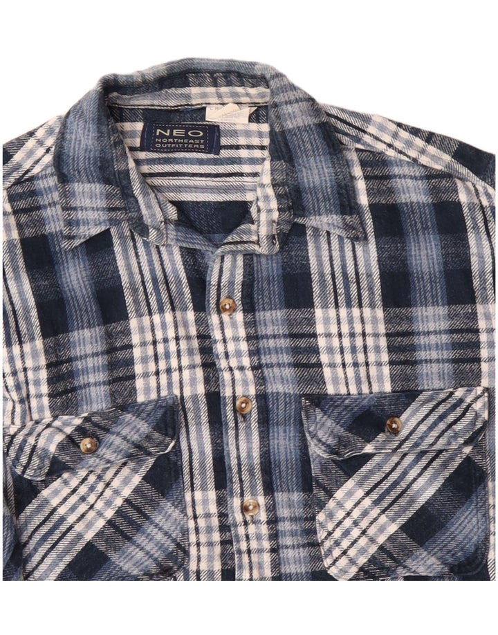 VINTAGE Camicia da uomo in flanella di cotone a quadri blu grande