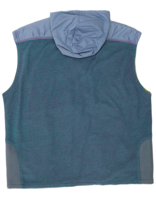 Gilet in pile con cappuccio vintage da uomo UK 42 XL color block blu