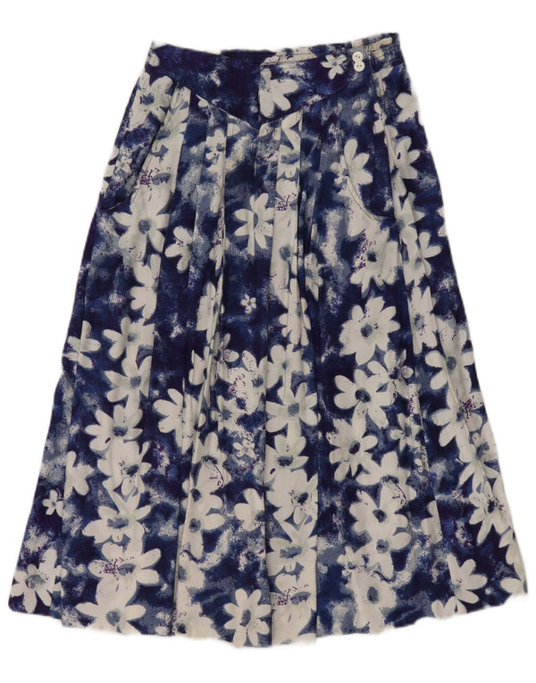 Gonna svasata a pieghe da donna vintage EU 36 piccola W26 viscosa floreale blu