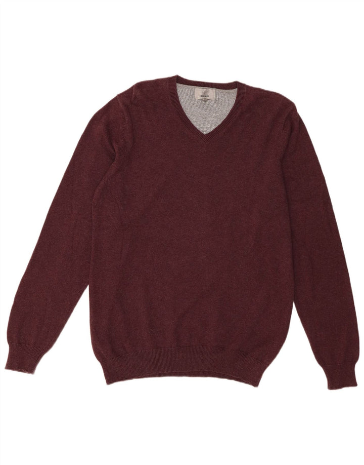 Maglione da uomo Marks & Spencer vestibilità regolare con scollo a V bordeaux medio
