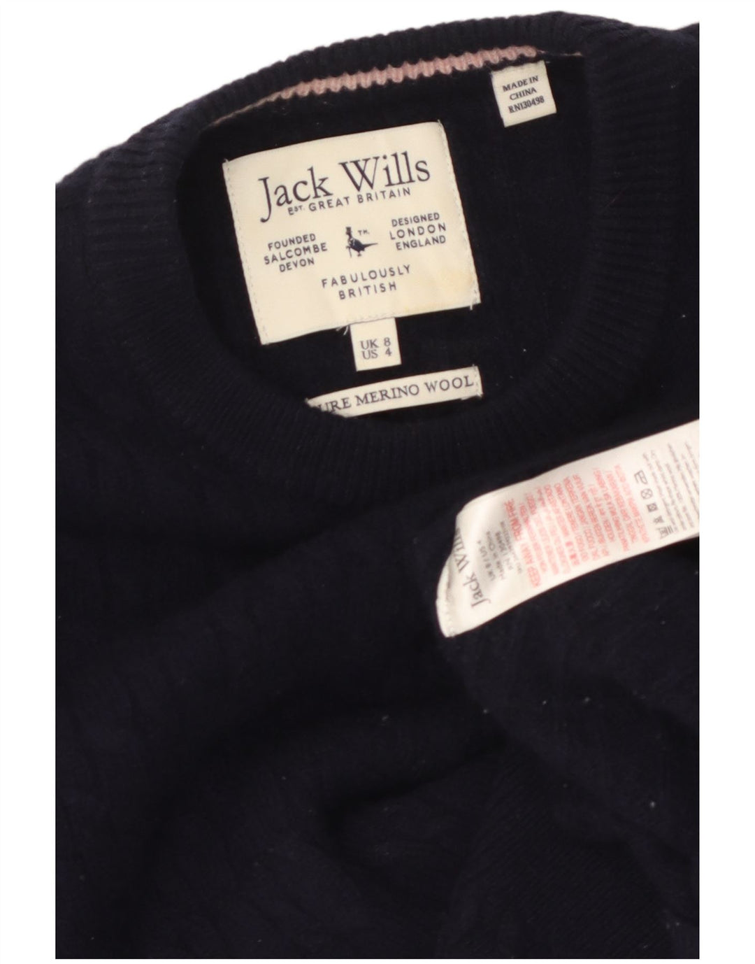 JACK WILLS maglione maglione girocollo da donna UK 8 piccolo blu navy