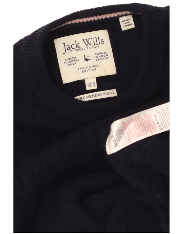 JACK WILLS maglione maglione girocollo da donna UK 8 piccolo blu navy
