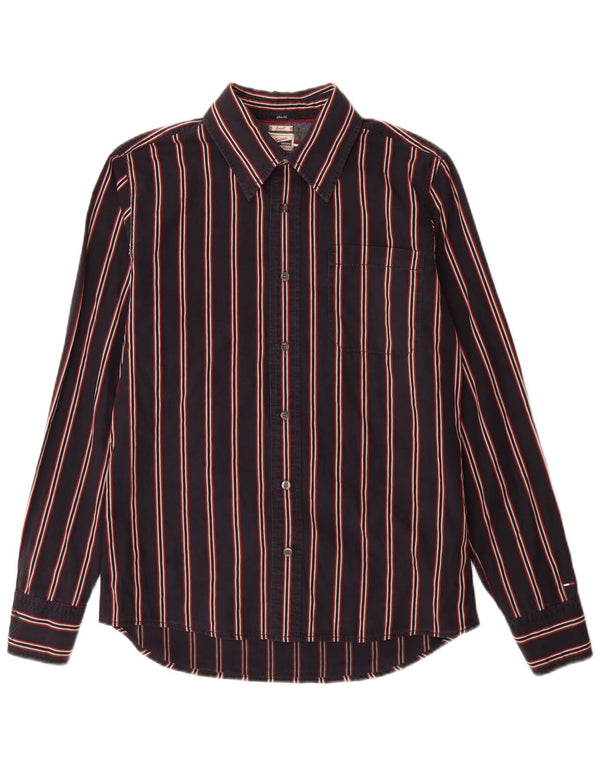 Camicia slim fit grafica da uomo Tommy Hilfiger piccola in cotone a righe blu navy