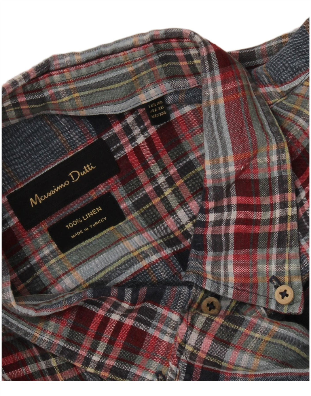 MASSIMO DUTTI Camicia da uomo 2XL Lino a quadri multicolore