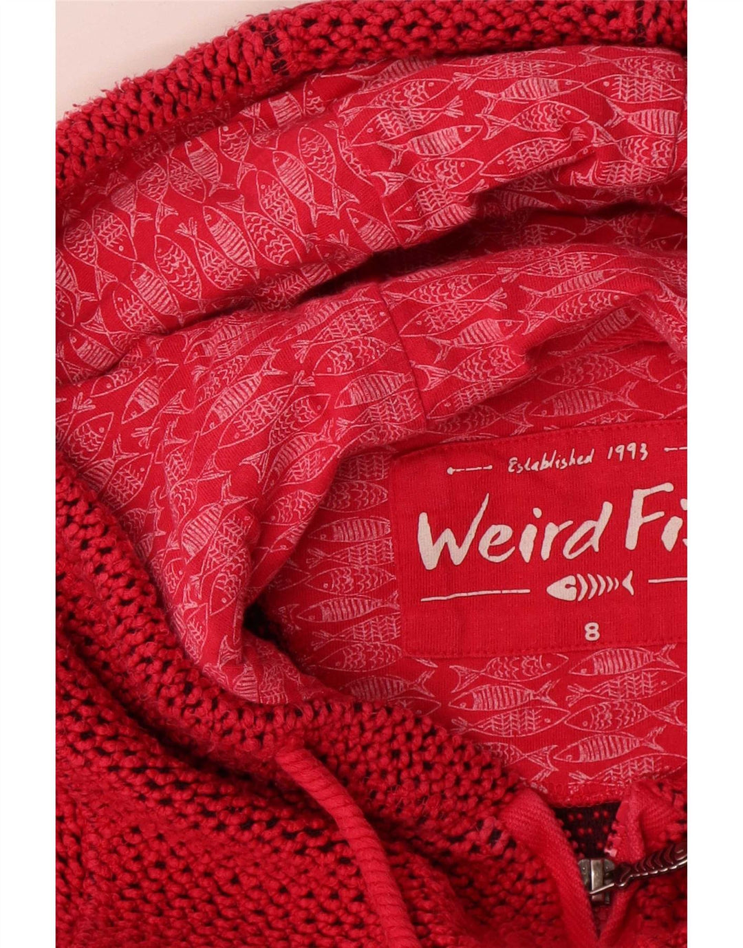 Maglione con cappuccio e zip da donna Weird Fish UK 8 piccolo cotone rosso