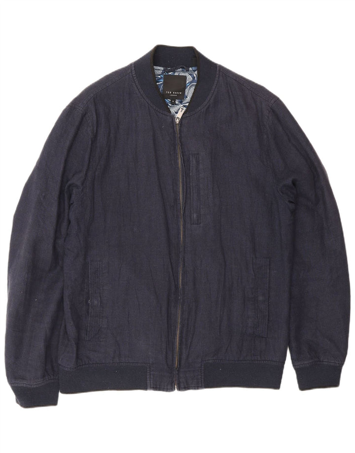 Giubbotto bomber da uomo Ted Baker taglia 4 grande lino blu navy