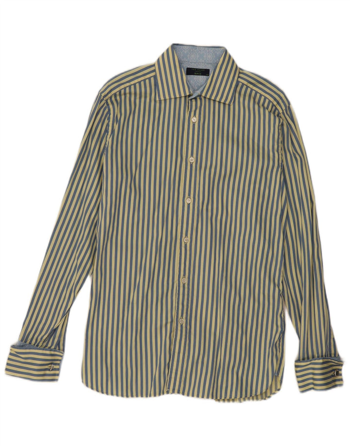 TED BAKER Mens Formal Shirt Size 15 1/2 Medium Yellow Pinstripe Cotton