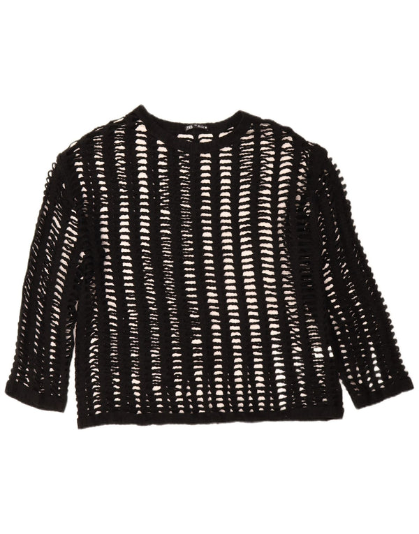 Top trasparente da donna all'uncinetto a maniche lunghe Zara UK 16 grande acrilico nero