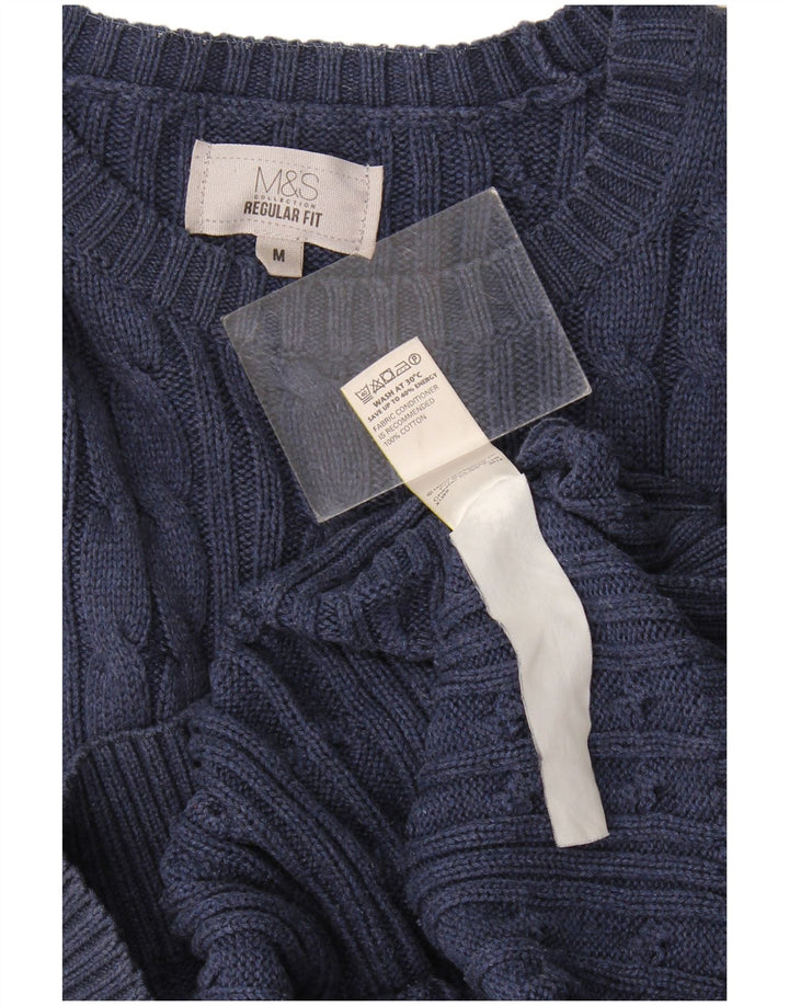 Maglione maglione girocollo da uomo Marks & Spencer vestibilità regolare blu navy medio