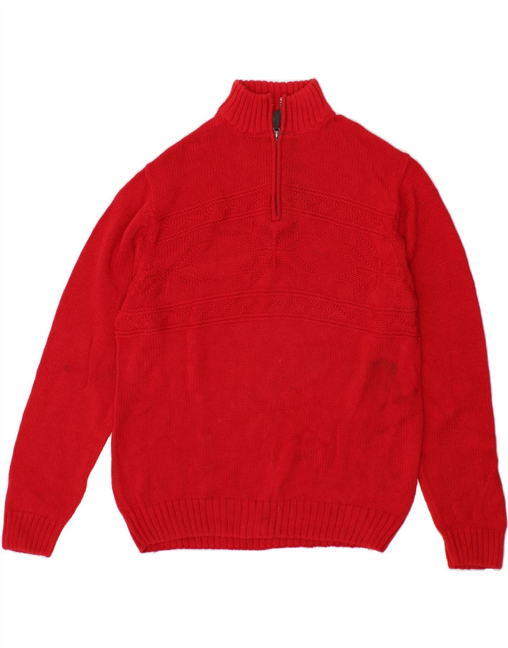 CHAPS Mens Zip Neck Jumper Sweater Medium Red Fair Isle Cotton Vintage Chaps and Second-Hand Chaps from Messina Hembry 