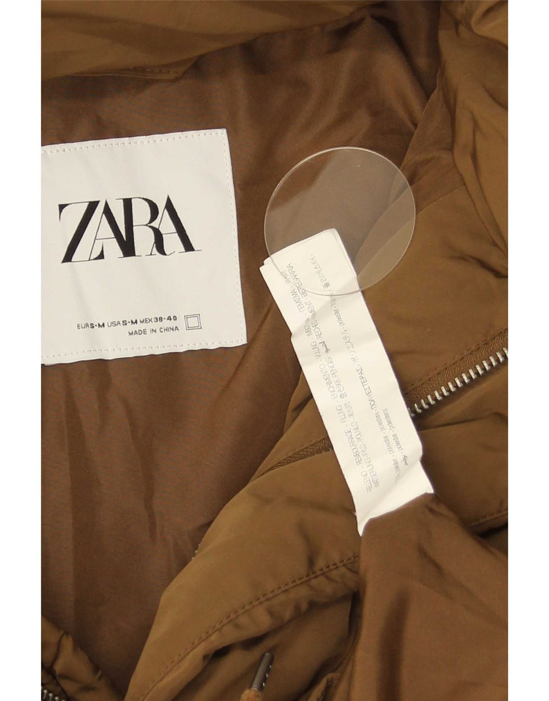 Giacca imbottita ampia con cappuccio da uomo Zara UK 36 piccola in poliestere marrone