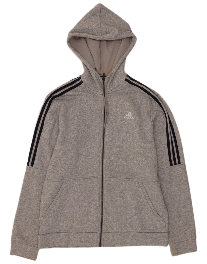 Maglione con cappuccio e zip Adidas da uomo in cotone grigio medio