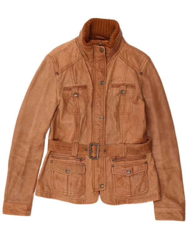Giacca in pelle vintage da donna UK 18 XL in pelle marrone